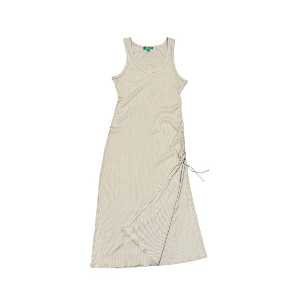 J.Crew Beige Ruched Ribbed Midi Tank Dress Side Tie Large L Neutral Staple Casua